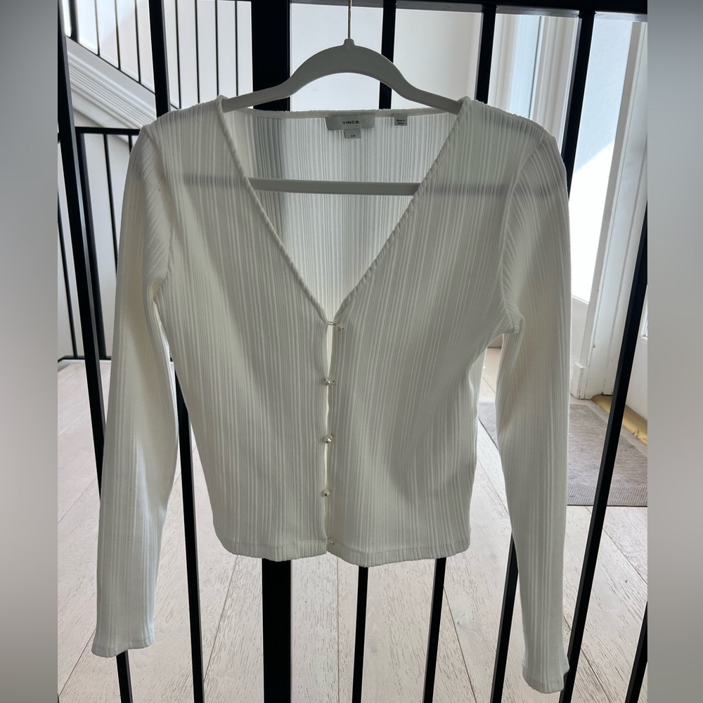 Vince Pearl Button V-neck Top